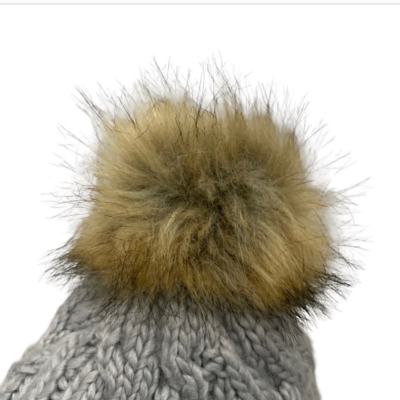 Bula grey fisherman chunky knit wool blend winter cold weather hat toque pompom - Picture 4 of 15